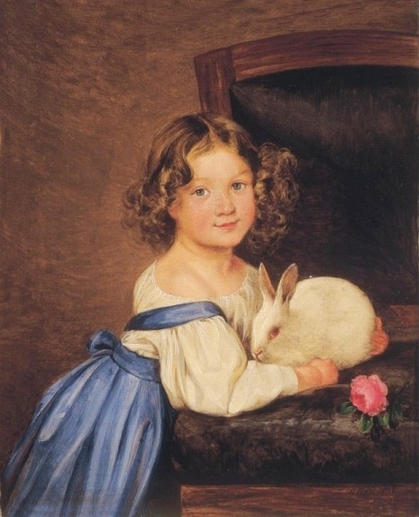 Ferdinand Küss (1800 - 1886) «Girl with a white rabbit»1836